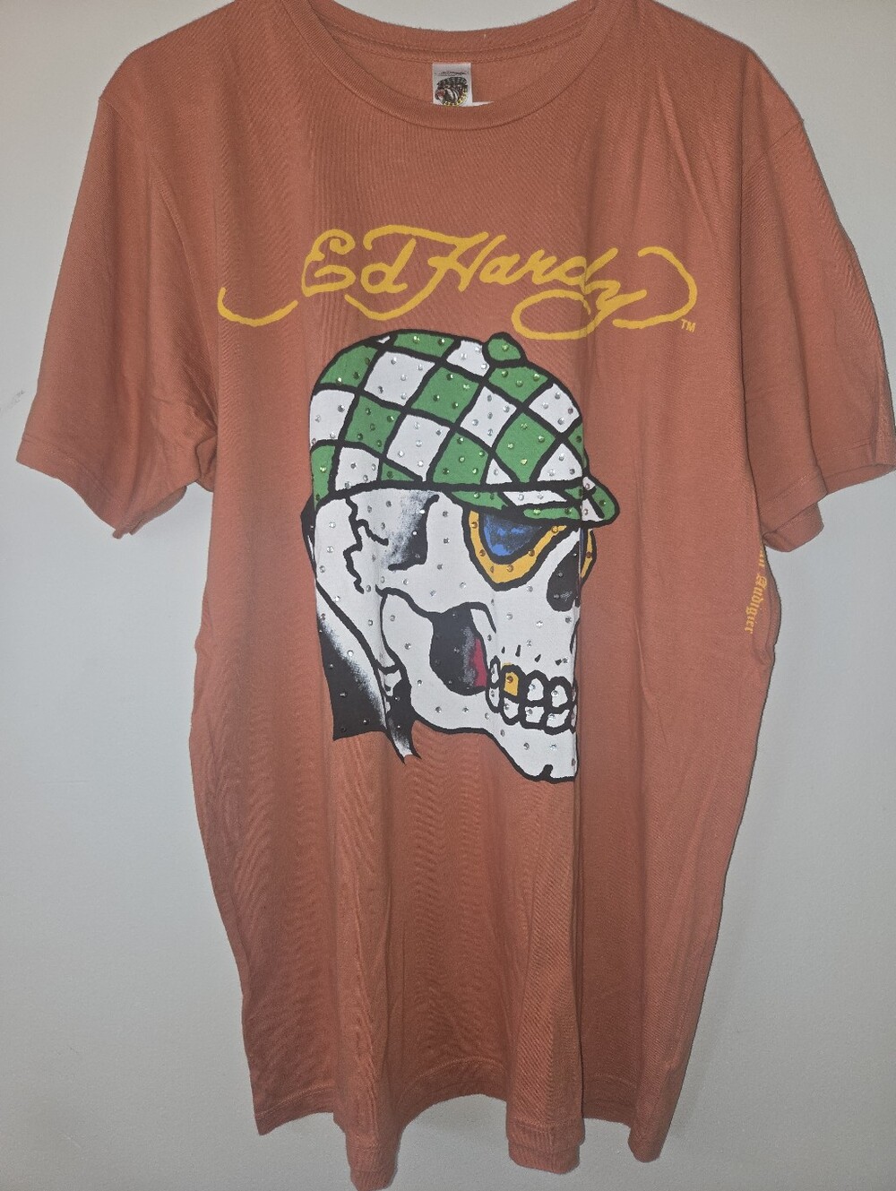 Ed Hardy Y2K Rhinestone Skull Golf Cap Tattoo Graphic T-Shirt [XL] Vintage vtg